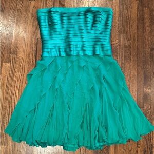 Tadashi Shoji Teal Strapless Ruffle Asymmetrical Mini Emerald Dress Size 16